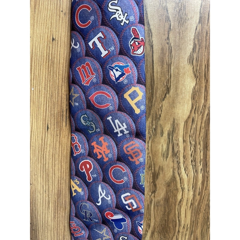Vintage Wally‎ Wear Mens Neck Tie 1995 MLB Team Logos USA Purple Multicolor
